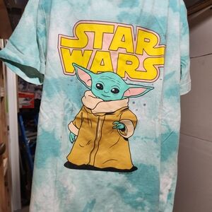 Star Wars Youth Tee with Baby Yoda on Aqua Tie-Dye